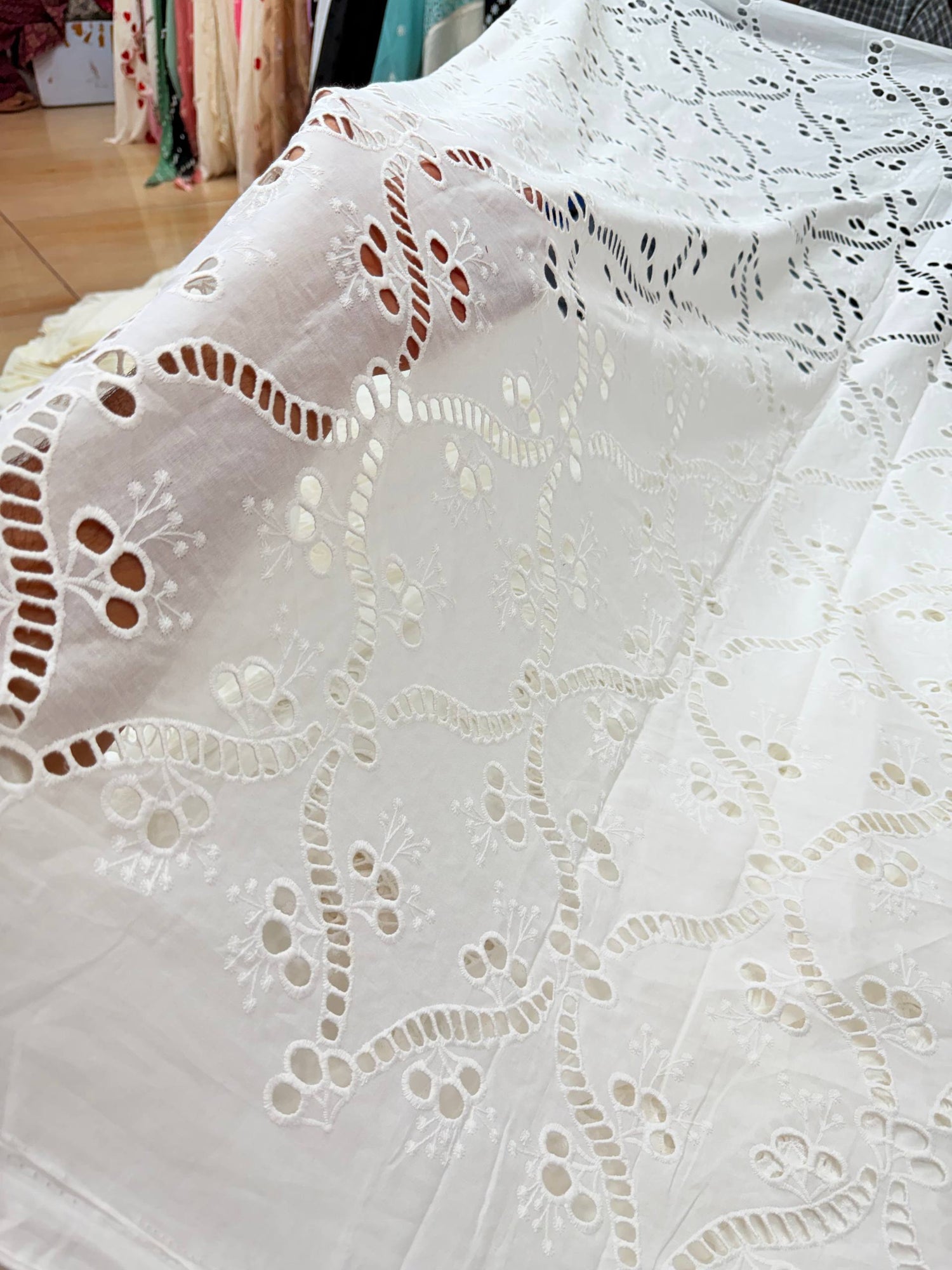 Most Premium Pure Cotton Hakuba Chikankari Fabric (Big WIDTH!!) (Dyeable Also)