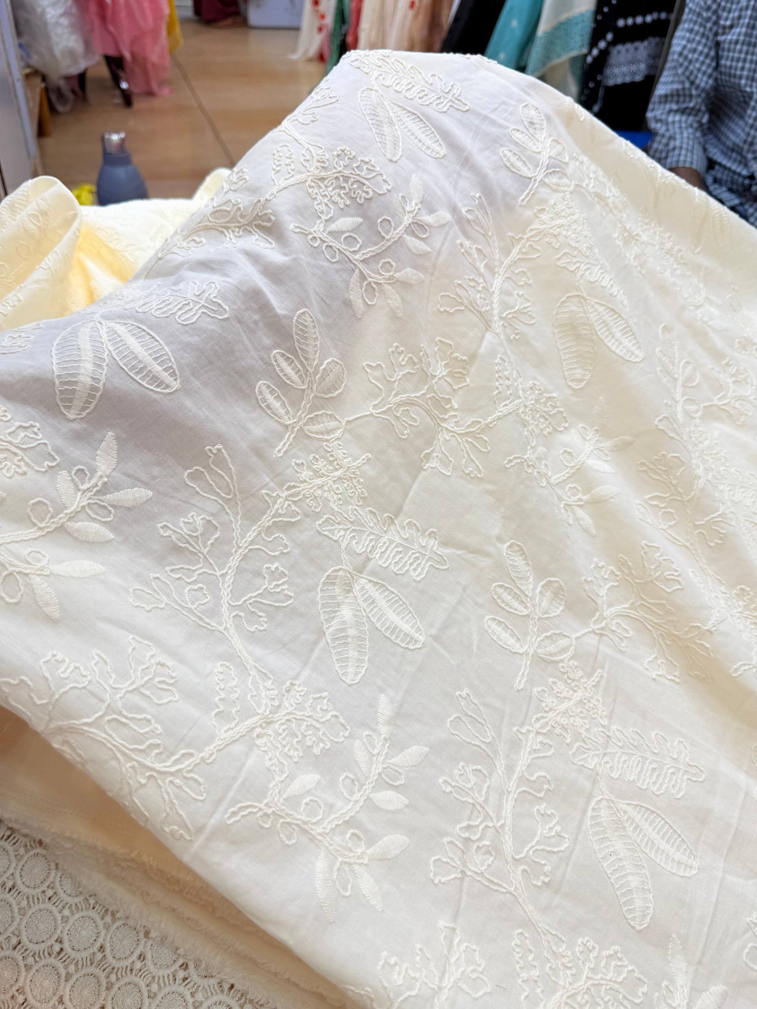 Premium Fine 3D Dori Work With Chikan On Pure Cotton FABRIC