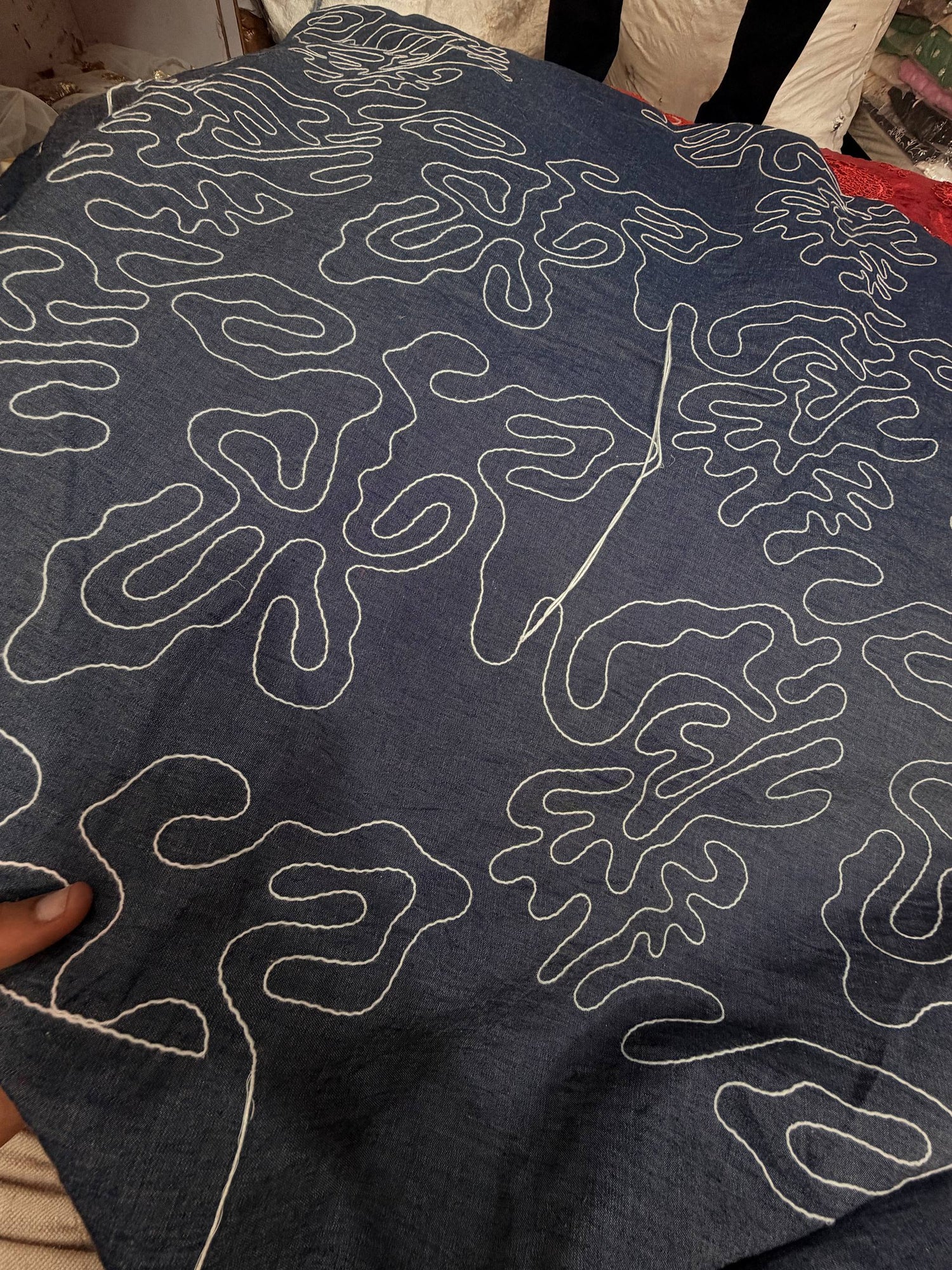 Premium Chikankari Embroidery On Pure Denim FABRIC (Big WIDTH!!)