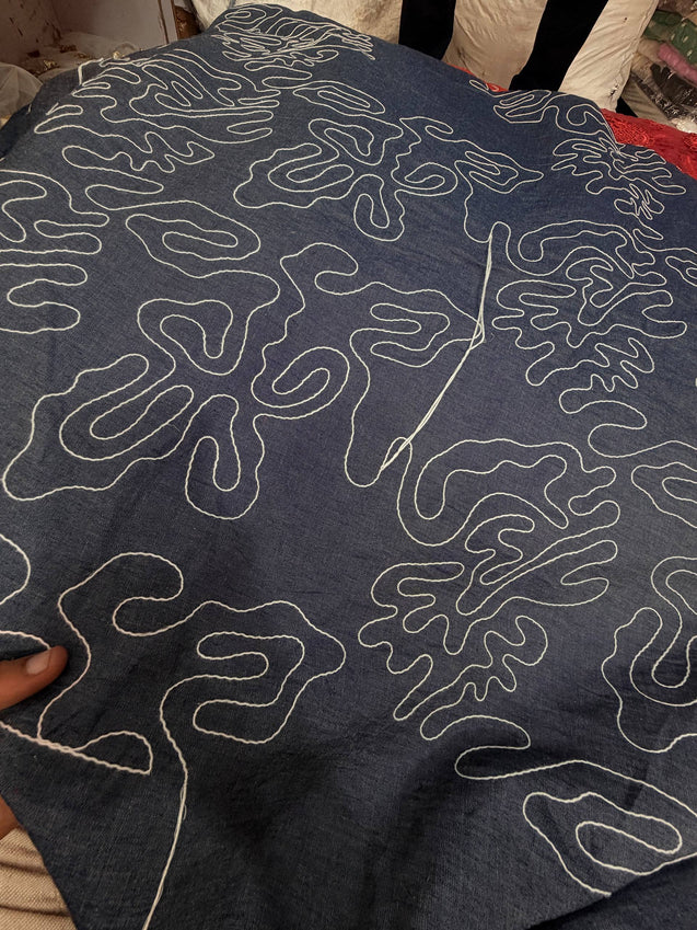 Premium Chikankari Embroidery On Pure Denim FABRIC (Big WIDTH!!)