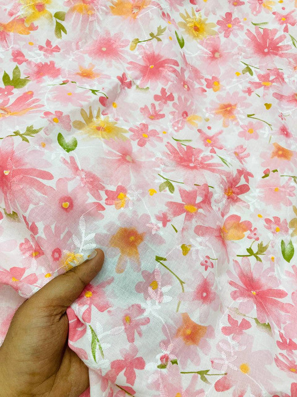 Most Premium Pure Cotton Hakuba Chikankari Printed Fabric (Big WIDTH!!)