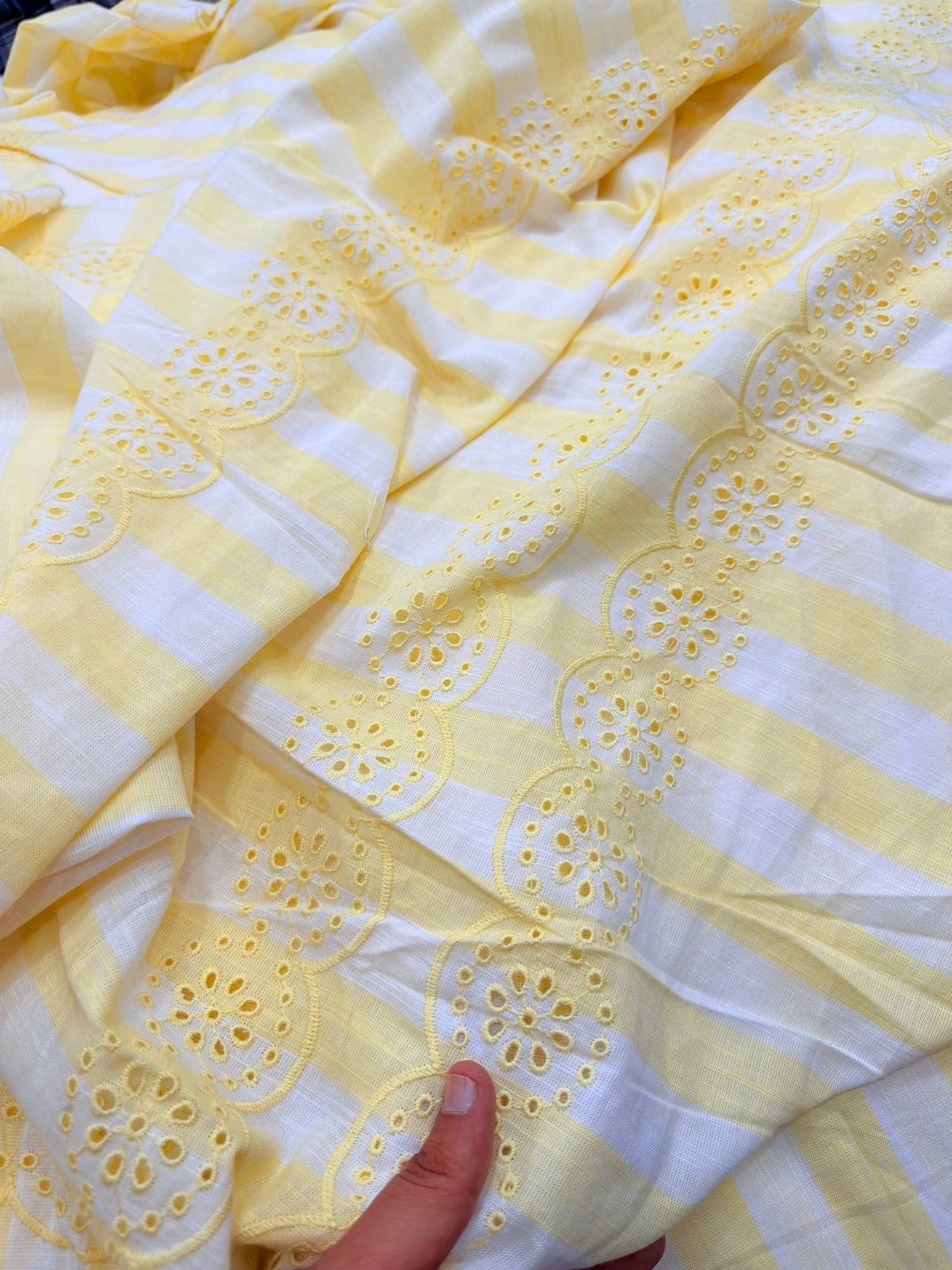 Most Premium Pure Fine Thread Embroidery On Stripes Cotton FABRIC (Big WIDTH!!)
