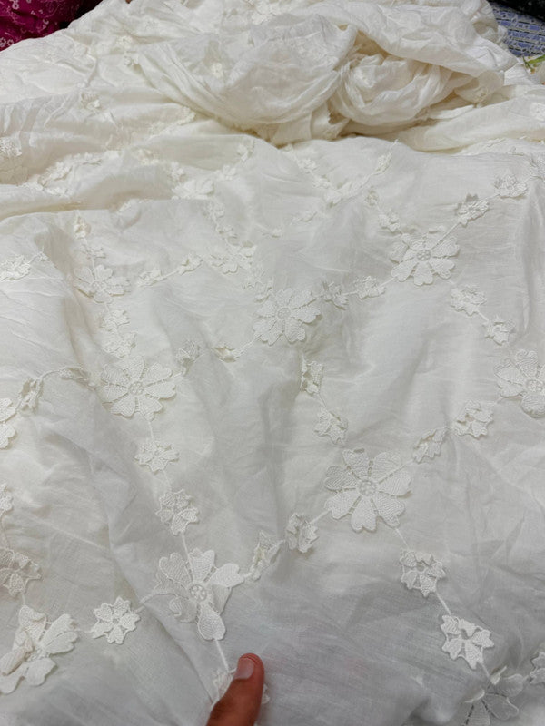 Premium Fine 3D Embroidery Chikankari On Pure Cotton FABRIC - DYEABLE ALSO