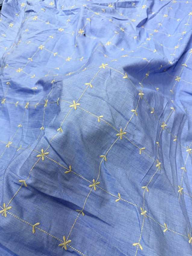 Premium Chikankari Embroidery On Pure Cotton Denim FABRIC (Big WIDTH!!)