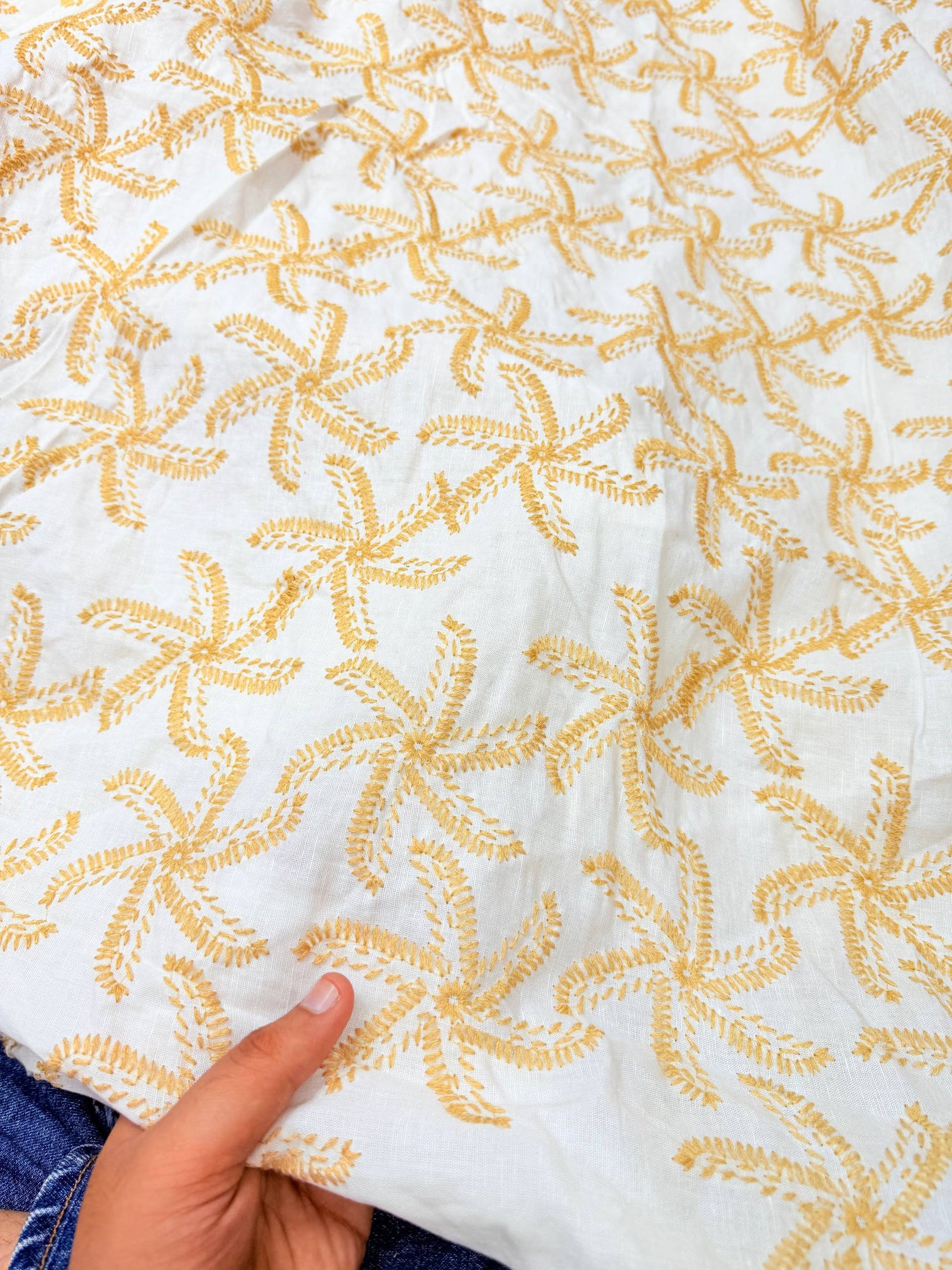 Most Premium Pure Linen Cotton Hakuba Chikankari Fabric (Big WIDTH!!)