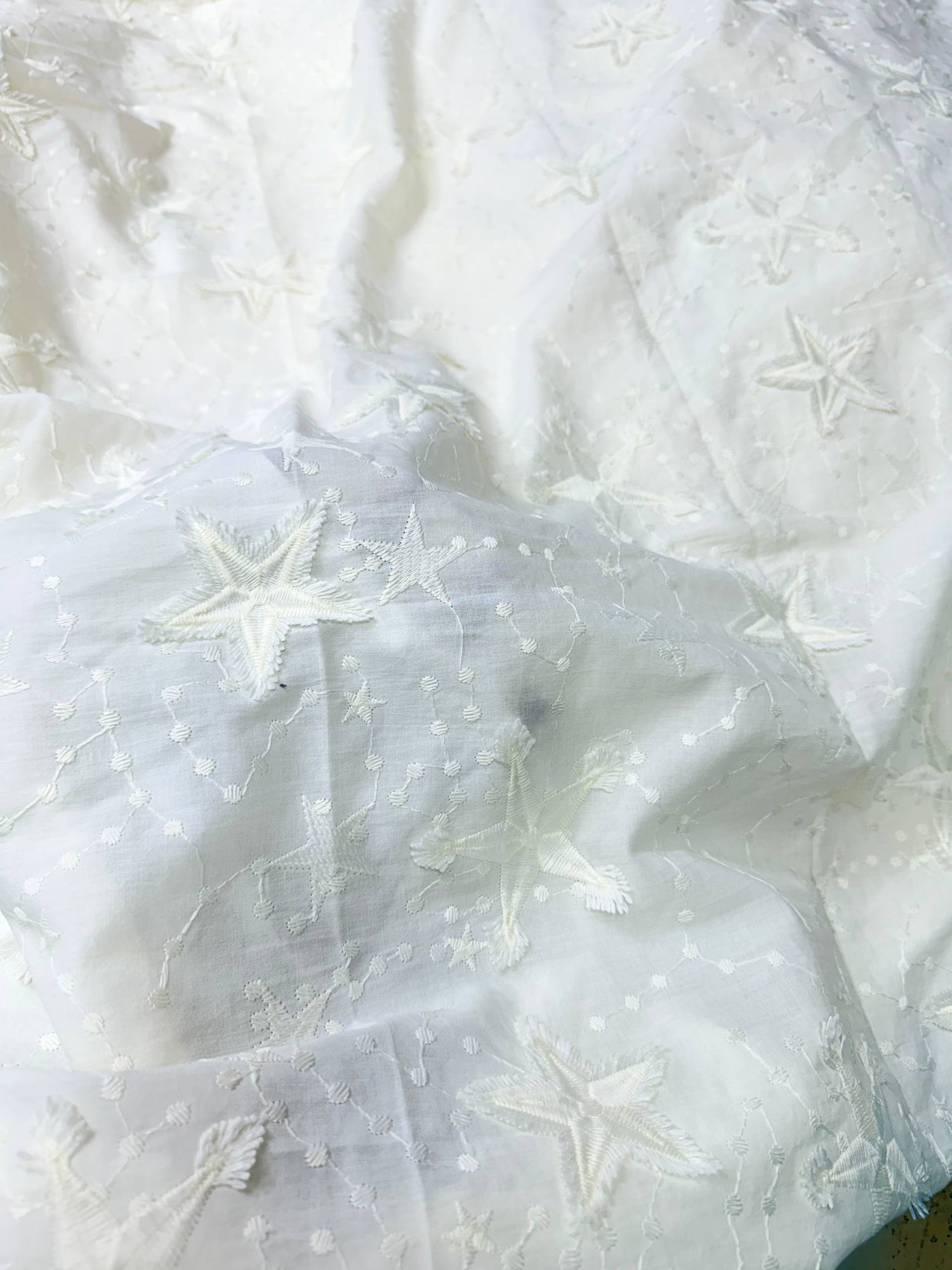 Premium Fine 3D Embroidery Chikankari On Pure Cotton FABRIC (Big WIDTH!!) - DYEABLE ALSO