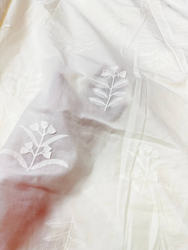 Premium Fine 3D Embroidery Chikankari On Pure Cotton FABRIC (Big WIDTH!!) - DYEABLE ALSO