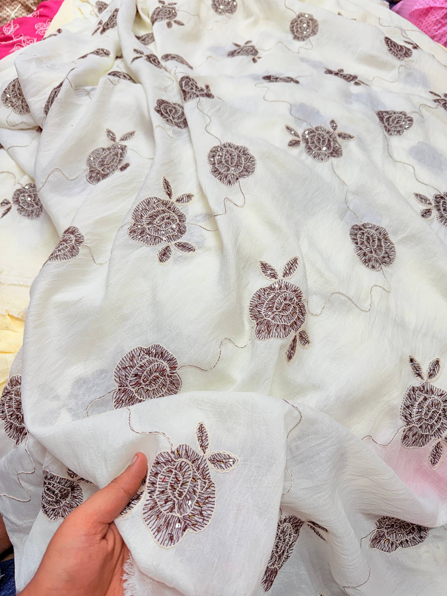 Most Premium Pure Muslin Cotton Hakuba Chikankari Fabric (Big WIDTH!!)