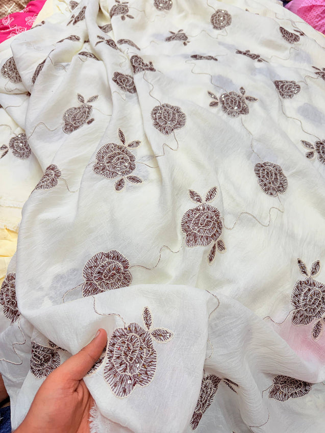 Most Premium Pure Muslin Cotton Hakuba Chikankari Fabric (Big WIDTH!!)