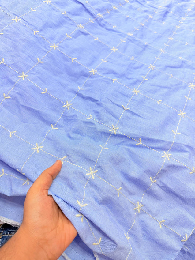 Premium Chikankari Embroidery On Pure Cotton Denim FABRIC (Big WIDTH!!)