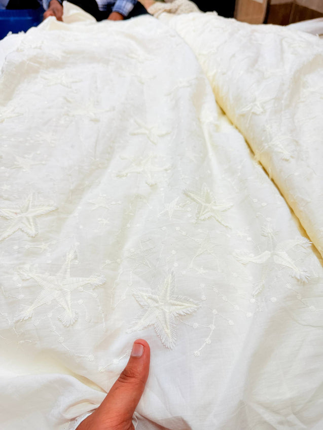 Premium Fine 3D Embroidery Chikankari On Pure Cotton FABRIC (Big WIDTH!!) - DYEABLE ALSO