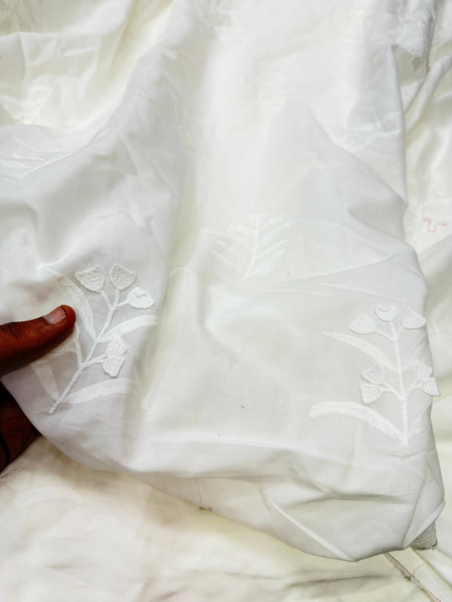 Premium Fine 3D Embroidery Chikankari On Pure Cotton FABRIC (Big WIDTH!!) - DYEABLE ALSO