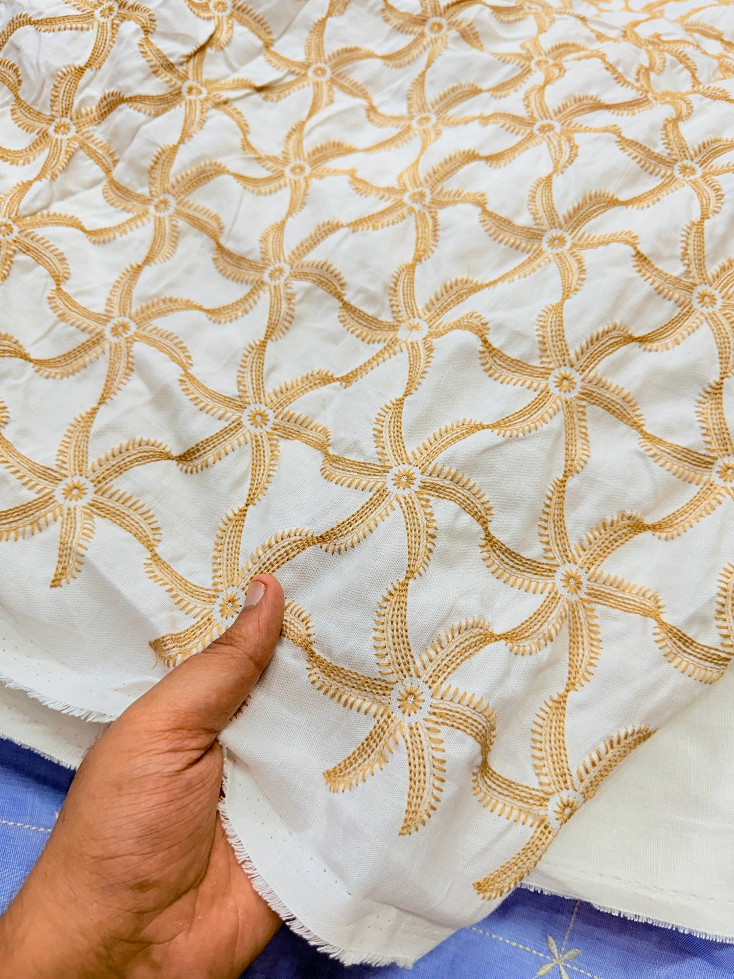 Most Premium Pure Linen Cotton Hakuba Chikankari Fabric (Big WIDTH!!)