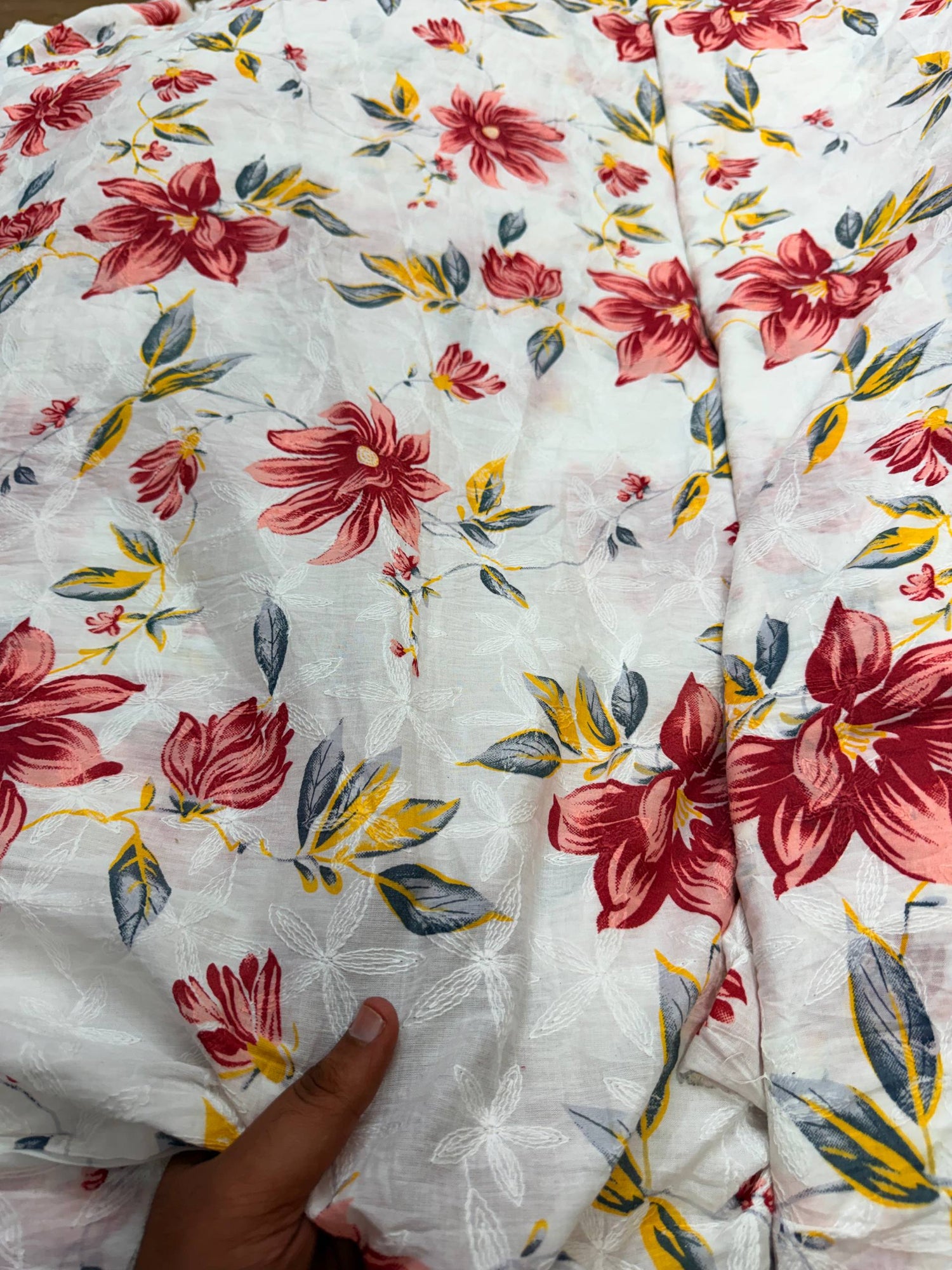 Most Premium Pure Cotton Hakuba Chikankari Printed Fabric (Big WIDTH!!)