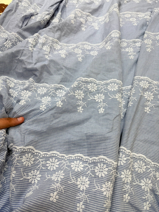 Most Premium Pure Fine Thread Embroidery On Stripes Cotton FABRIC (Big WIDTH!!)