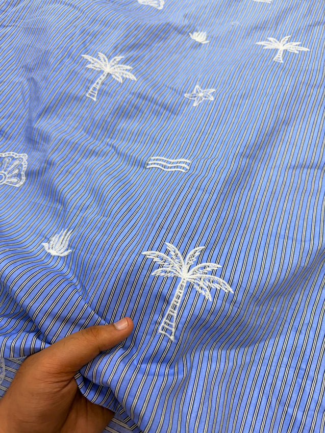 Most Premium Pure Fine Thread Embroidery On Stripes Cotton FABRIC (Big WIDTH!!)