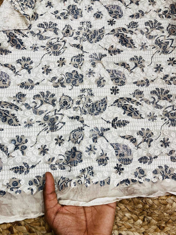 Cut Piece SALE- Premium Designer HAKUBA CHIKANKARI FABRICS IN SALE - Cut SIZE (0.50) METER