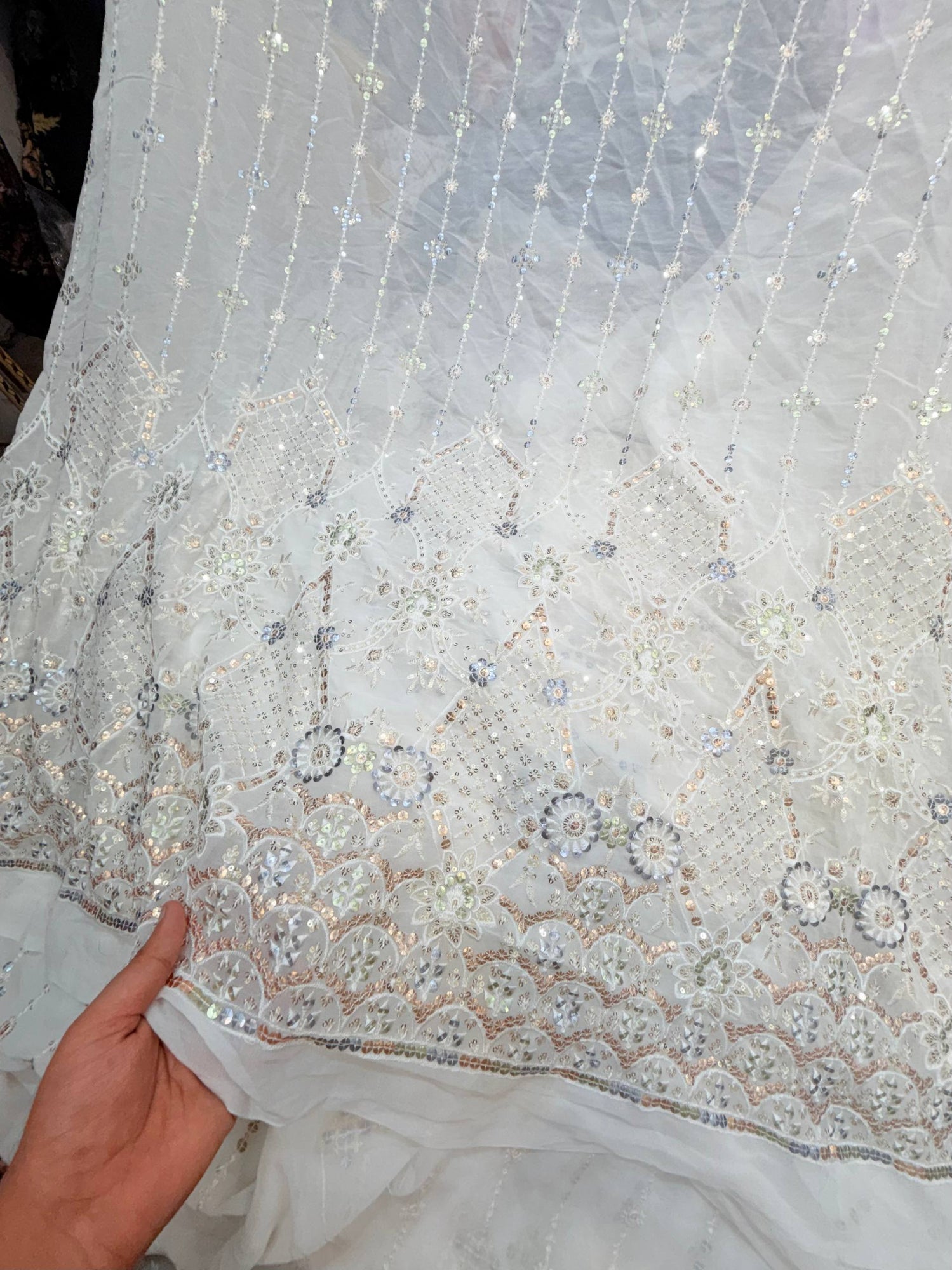 Premium Sequin Embroidery On Pure Georgette FABRIC (Big WIDTH!!) (Dyeable Also)