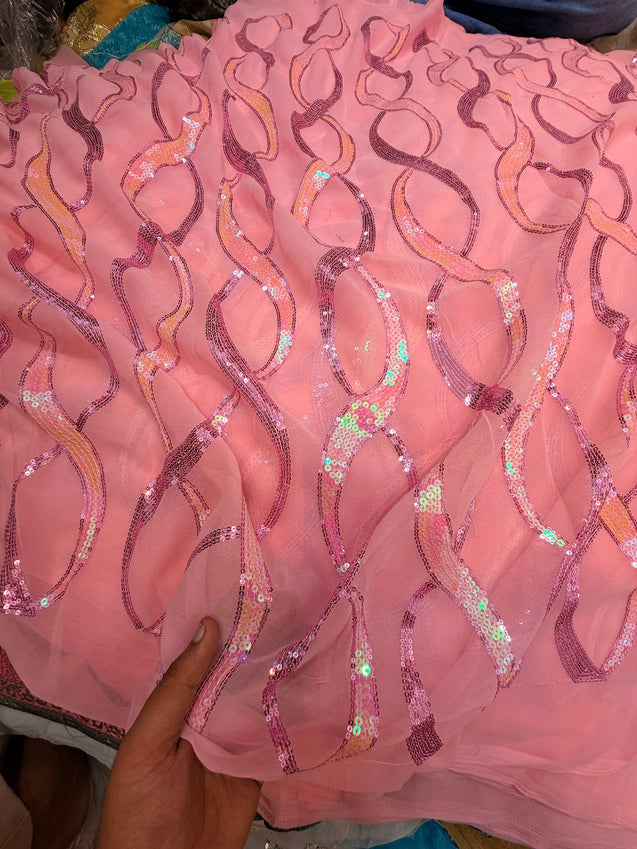 Most Premium Sequin Embroidery On Georgette FABRIC