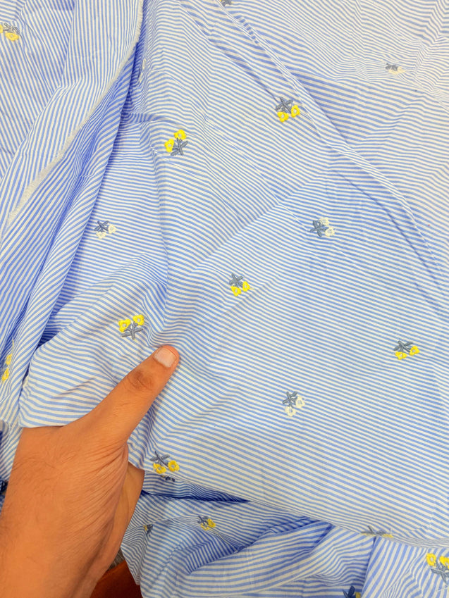 Most Premium Pure Fine Thread Embroidery On Stripes Cotton FABRIC (Big WIDTH!!)