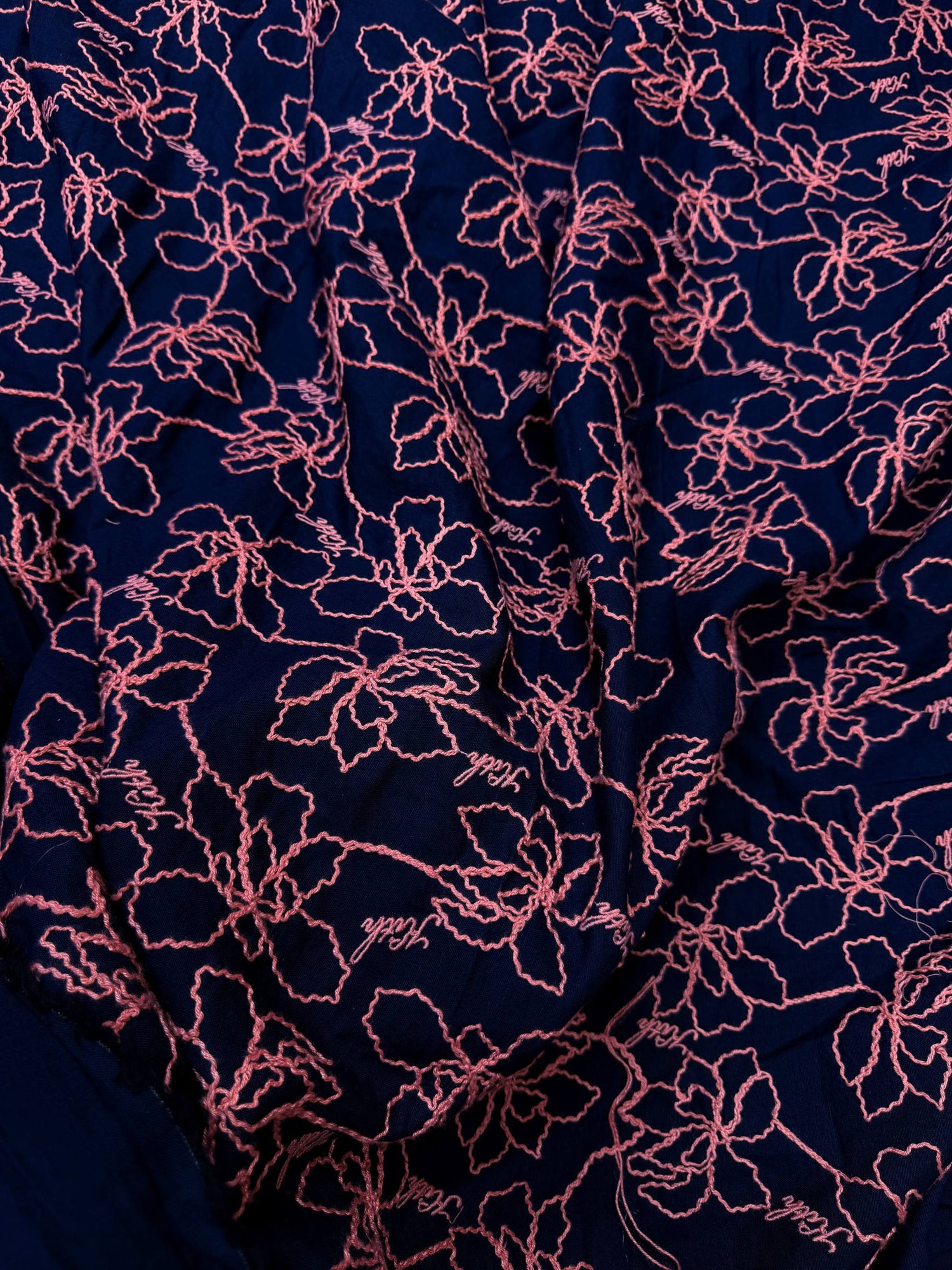 Premium Fine 3D Dori Work With Chikan On Pure Linen Cotton FABRIC (Big WIDTH!!)