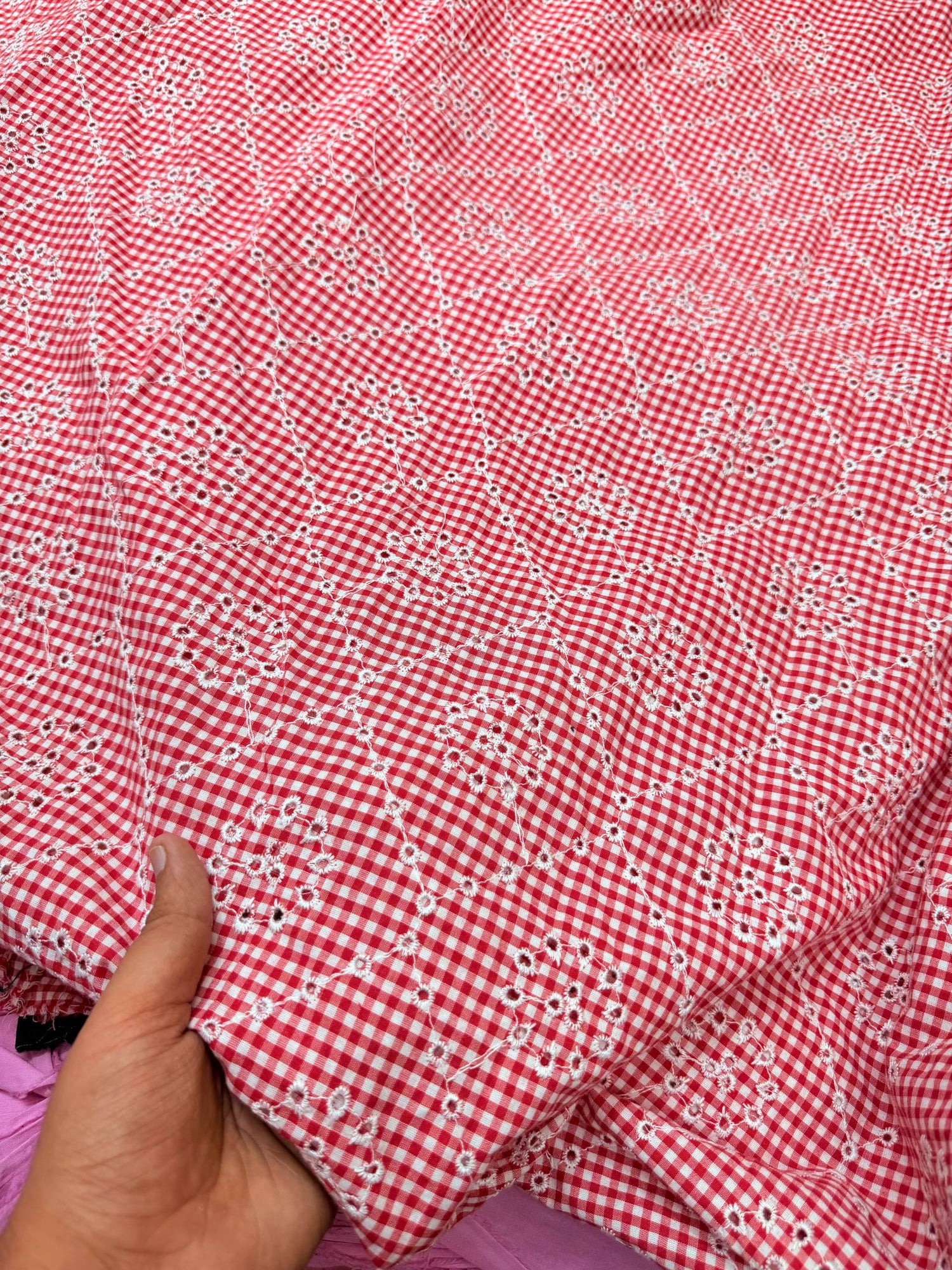 Most Premium Pure Fine Thread Embroidery On Checks Cotton FABRIC (Big WIDTH!!)