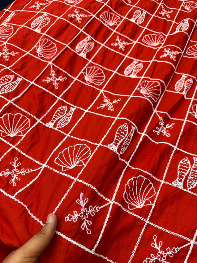 Premium Fine 3D Dori Work With Chikan On Pure Cotton FABRIC (Big WIDTH!!)