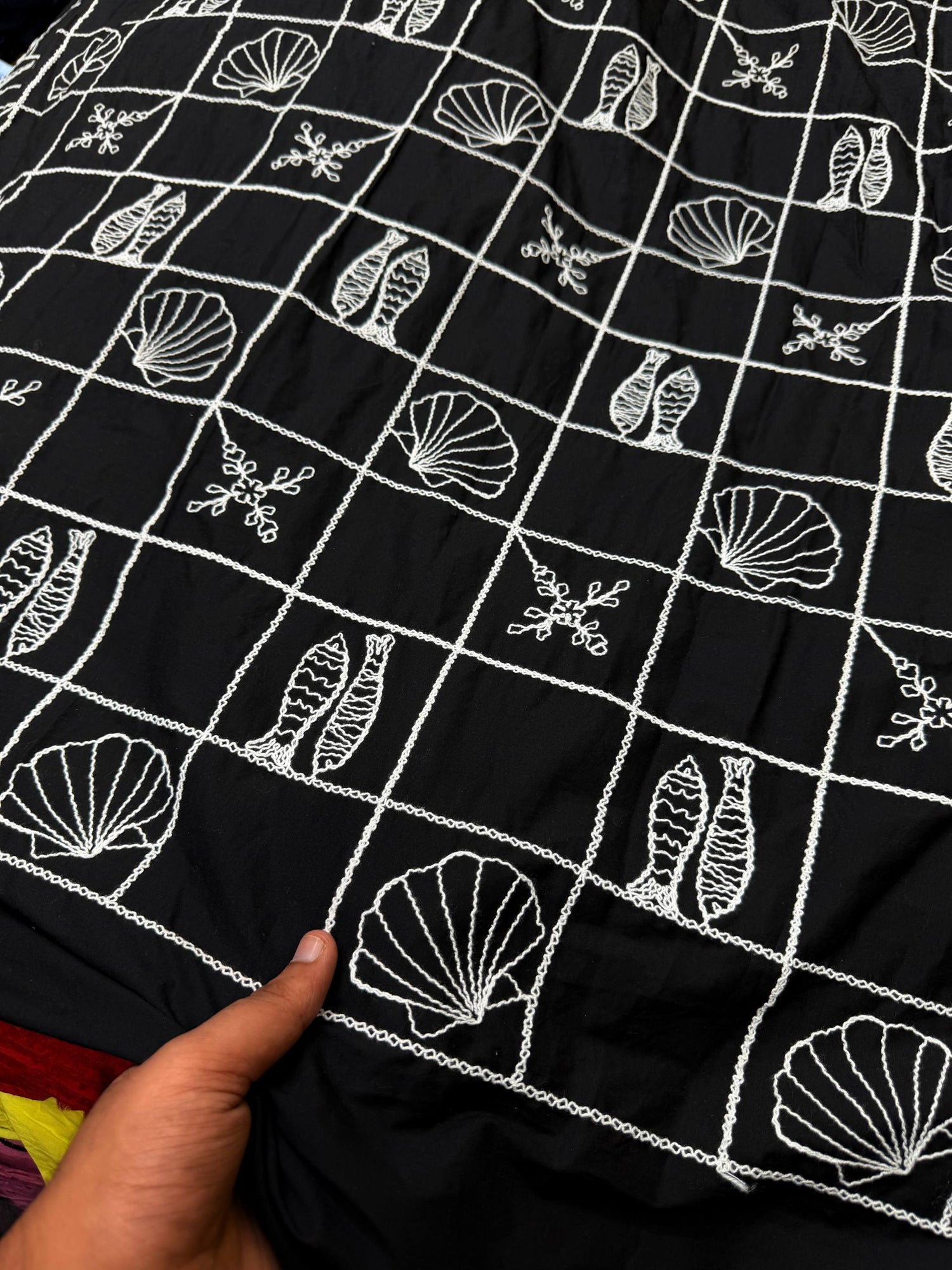 Premium Fine 3D Dori Work With Chikan On Pure Cotton FABRIC (Big WIDTH!!)