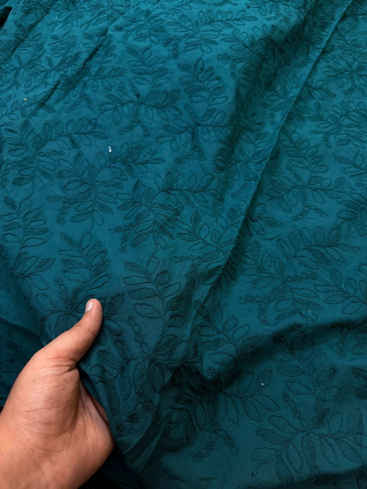 Premium Fine 3D Dori Work With Chikan On Pure  Cotton FABRIC (Big WIDTH!!)