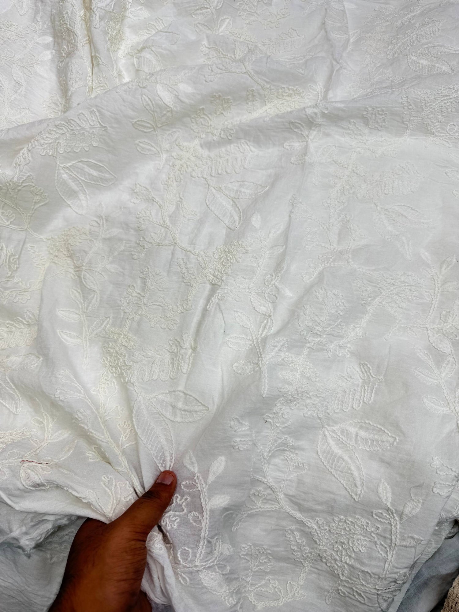 Premium Fine 3D Dori Work With Chikan On Pure  Cotton FABRIC (Big WIDTH!!)  (Dyeable Also)