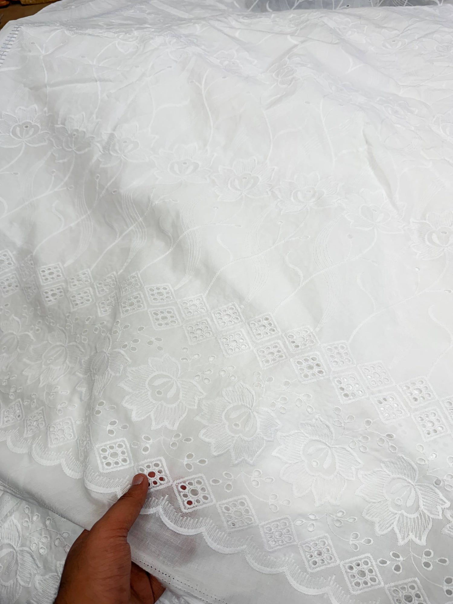 Most Premium Pure Cotton Hakuba Chikankari Fabric (Big WIDTH!!) (Dyeable Also)