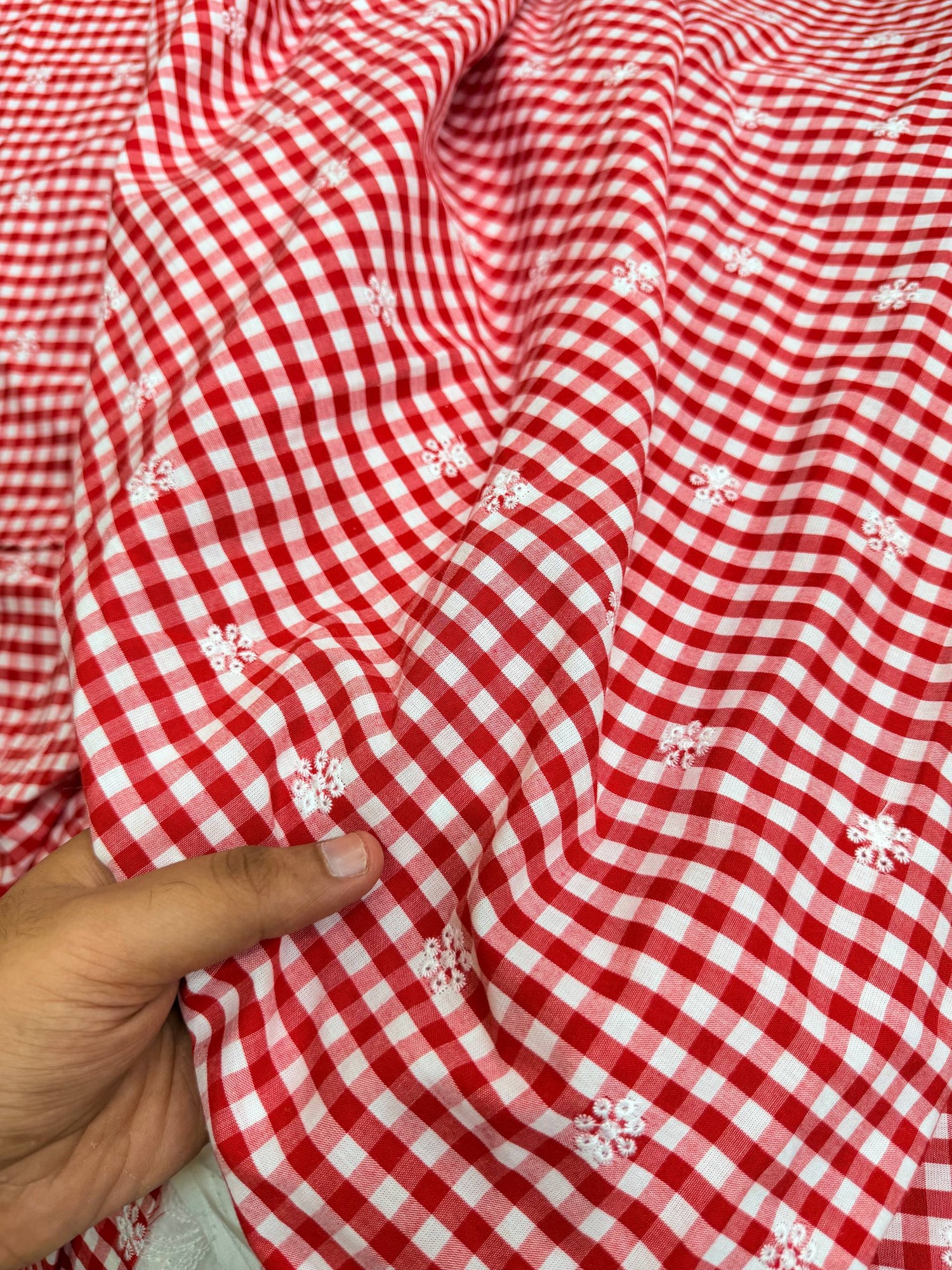 Most Premium Pure Fine Thread Embroidery On Checks Cotton FABRIC (Big WIDTH!!)