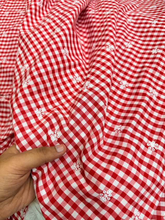 Most Premium Pure Fine Thread Embroidery On Checks Cotton FABRIC (Big WIDTH!!)