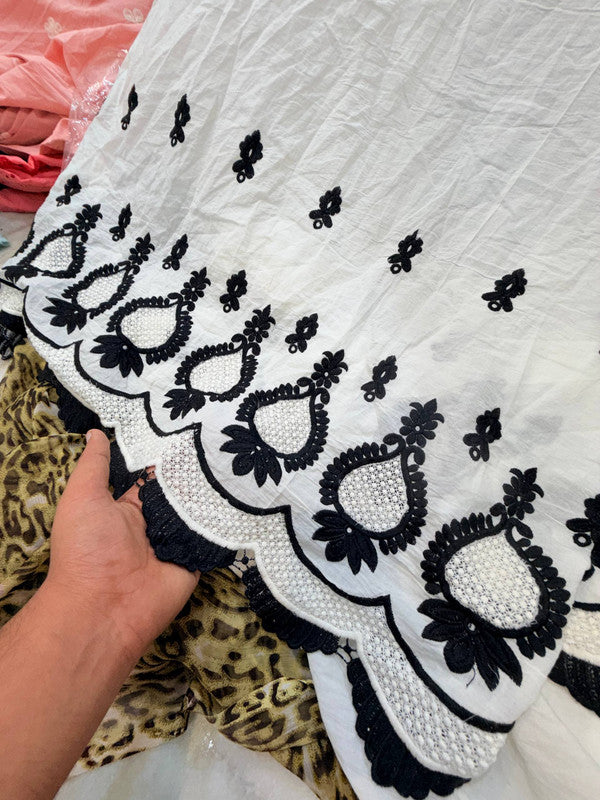 Premium Fine GPO LACEWORK Hakuba Chikan Work On Pure Cotton FABRIC (Big WIDTH!!)