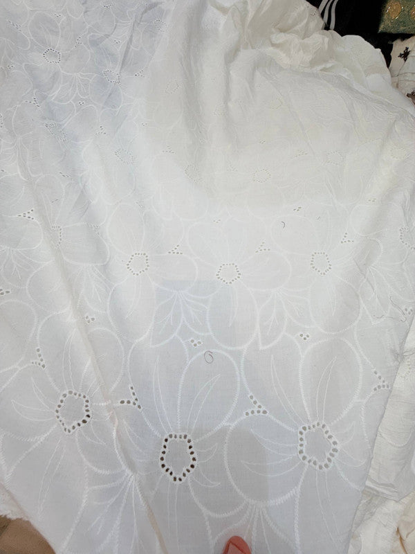 Premium Chikankari On Pure Cotton FABRIC (Big WIDTH!!) (Dyeable Also)