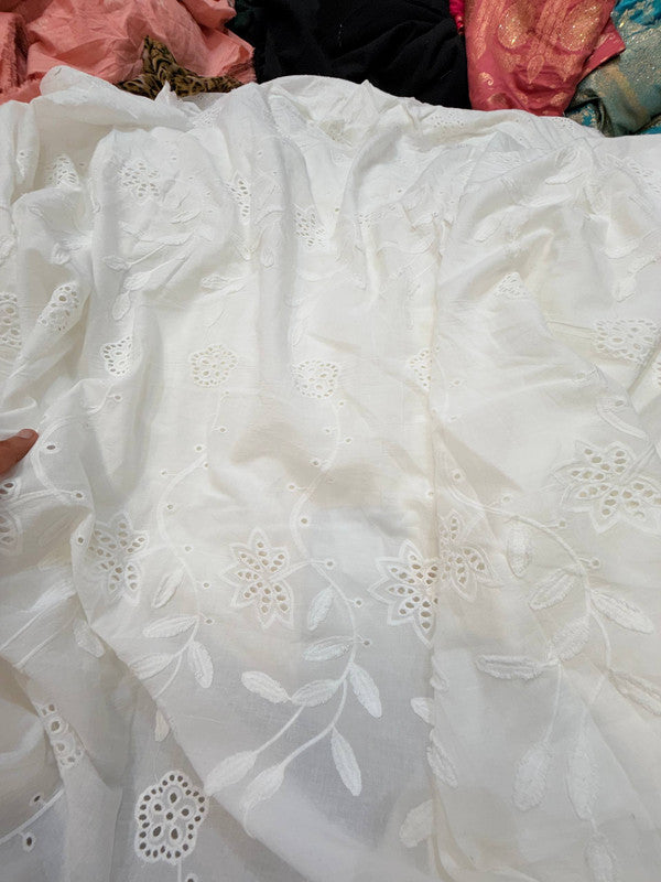 Premium Fine 3D Flower With Chikankari On Pure Cotton FABRIC (Big WIDTH!!) (Dyeable Also)