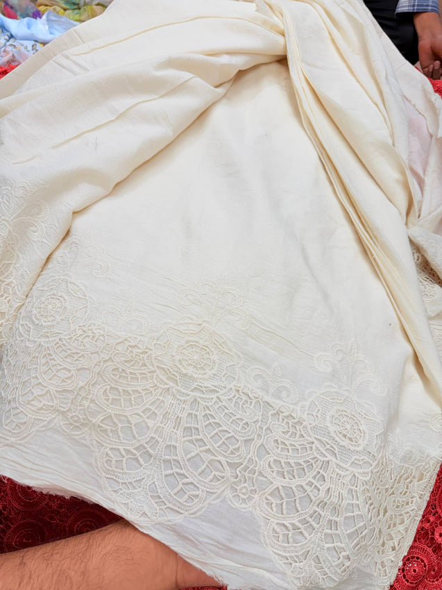 Premium Fine GPO LACEWORK Hakuba Chikan Work On Pure Cotton FABRIC (Big WIDTH!!) (Dyeable Also)