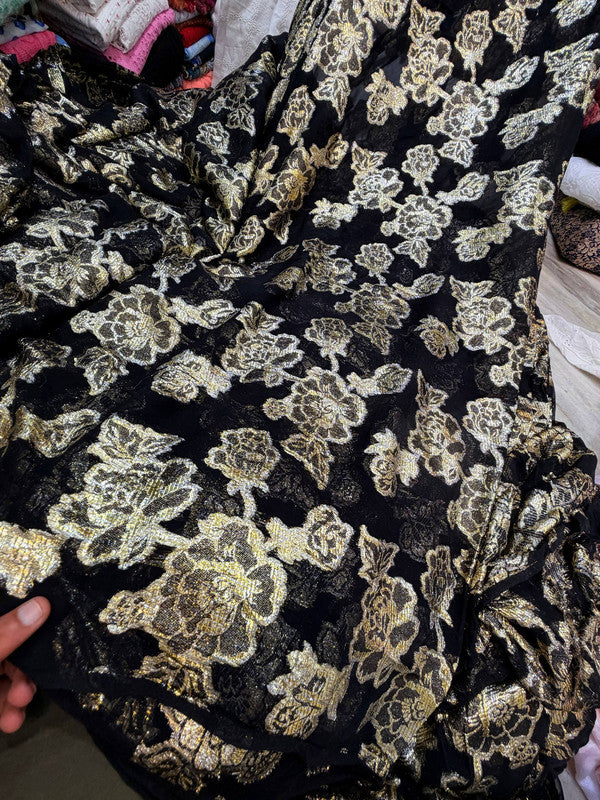 Most Premium Pure Georgette Fine Zari Weaving FABRIC (Big WIDTH!!)