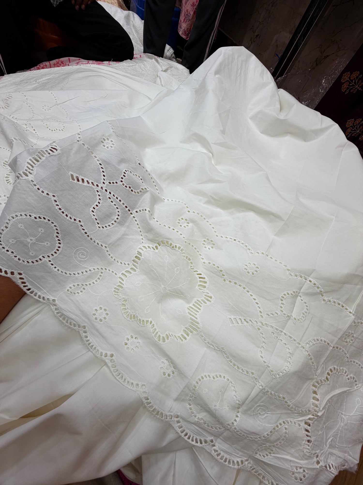 Most Premium Pure Cotton Hakuba Chikankari Fabric (Big WIDTH!!) (Dyeable Also)