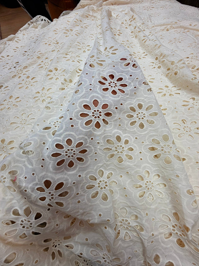 Most Premium Pure Cotton Hakuba Chikankari Fabric (Big WIDTH!!) (Dyeable Also)