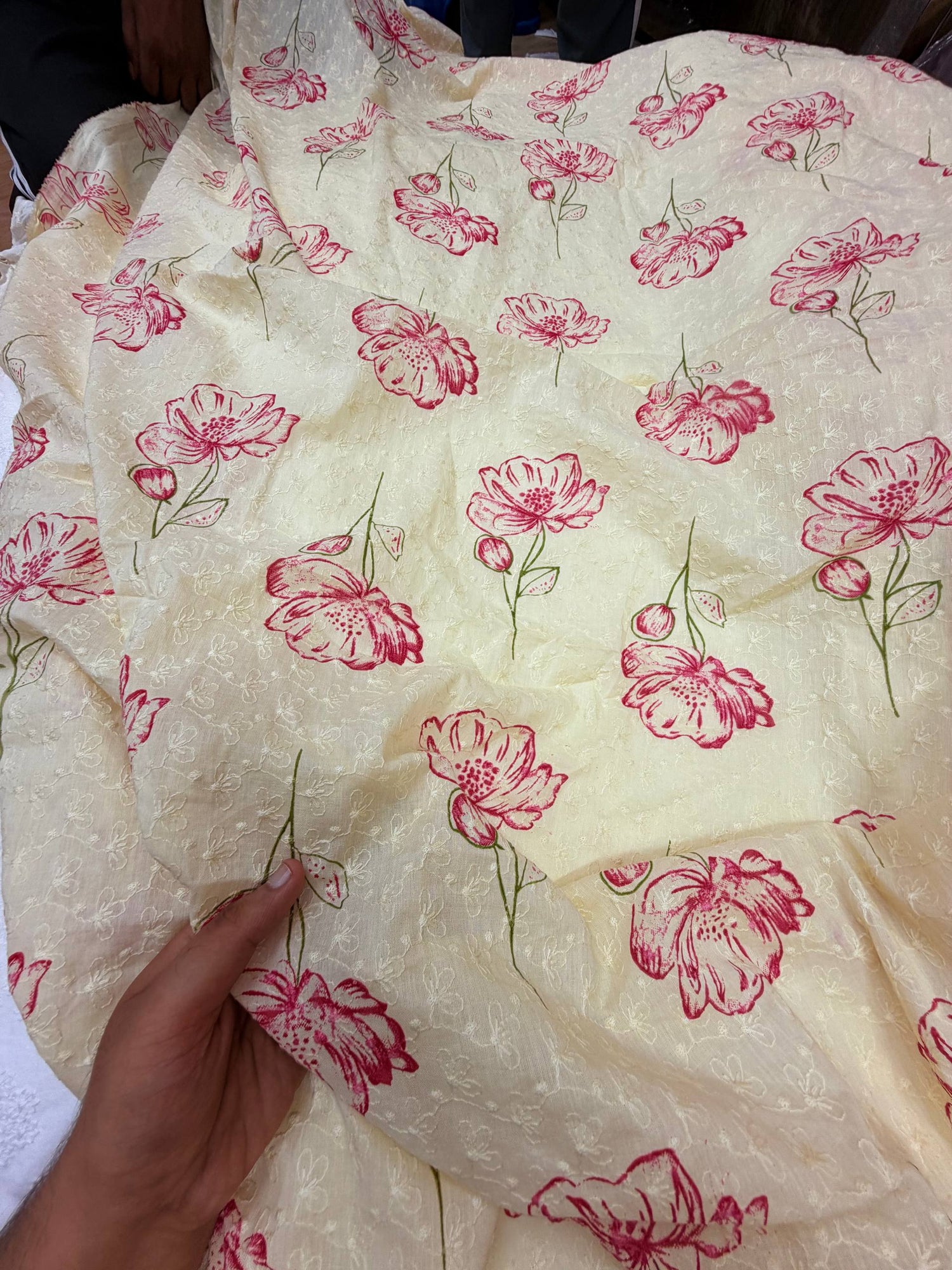 Most Premium Pure Cotton Hakuba Chikankari Printed Fabric (Big WIDTH!!)