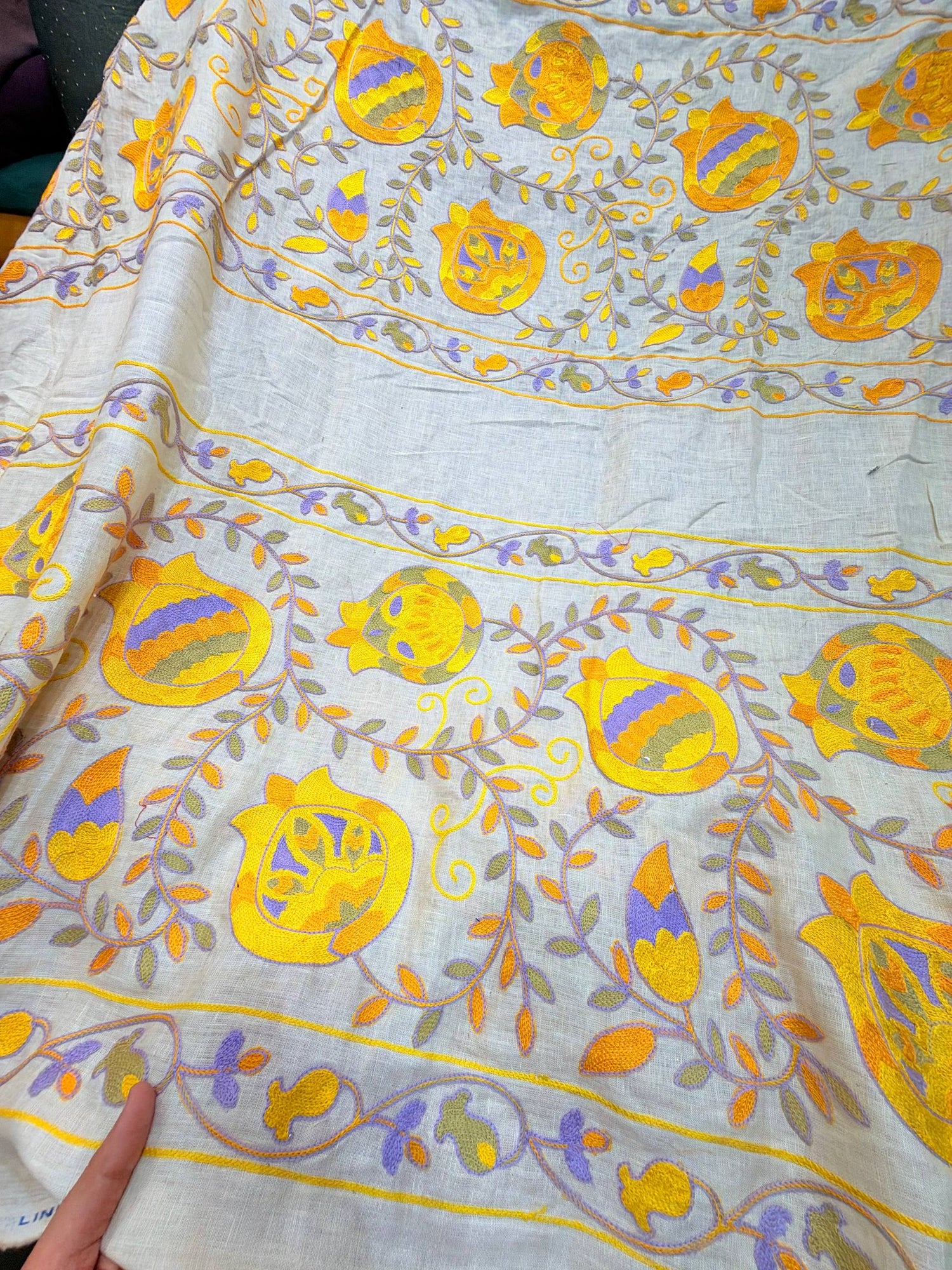 Most Premium Pure Fine Kashmiri Embroidery LINEN Cotton FABRIC (Big WIDTH!!)