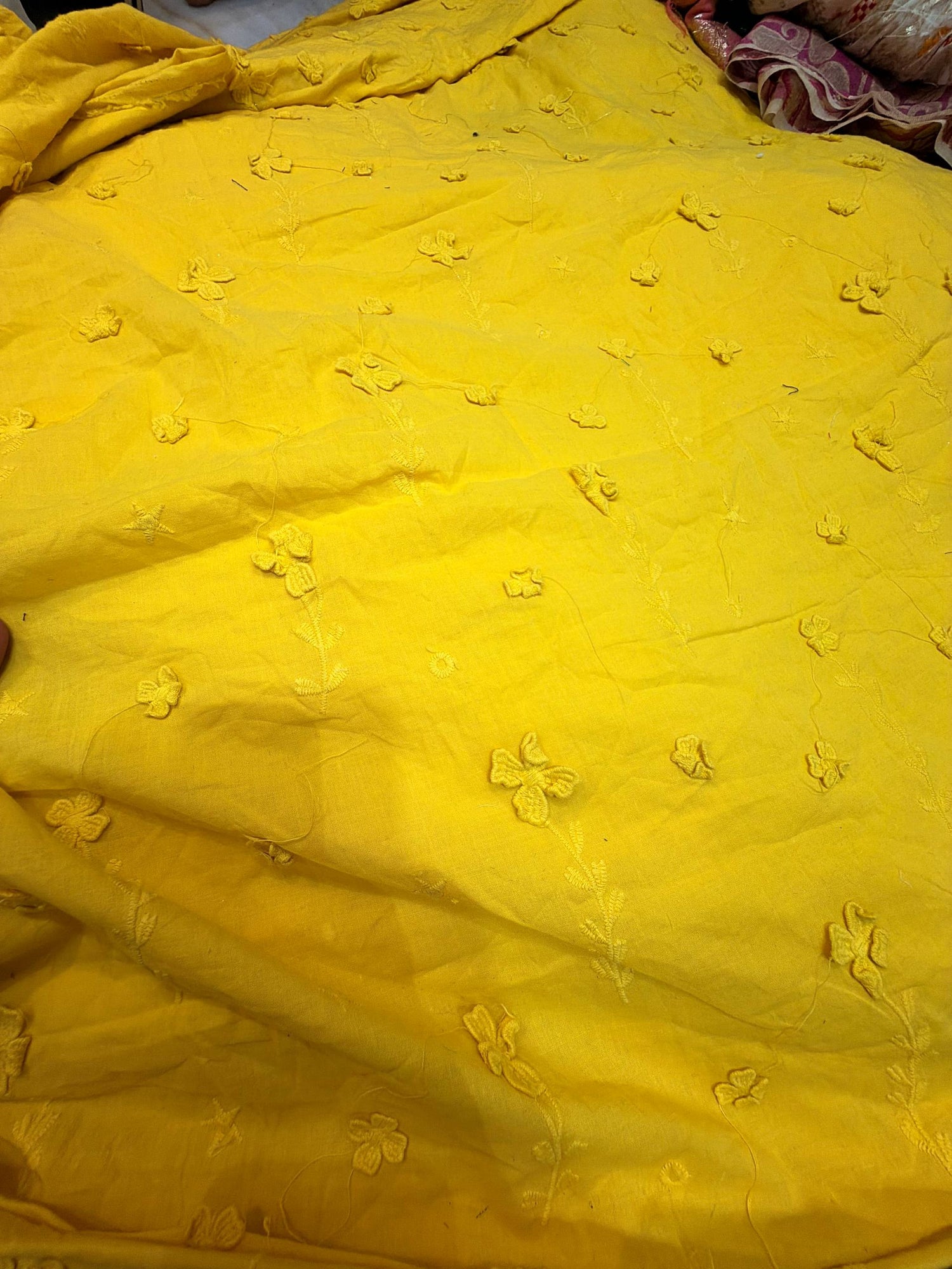 Premium Fine 3D Flower With Chikankari On Pure Cotton FABRIC (Big WIDTH!!)