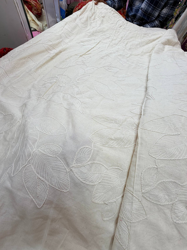 Premium Fine 3D Dori Work With Chikan On Pure  Cotton FABRIC (Big WIDTH!!)  (Dyeable Also)