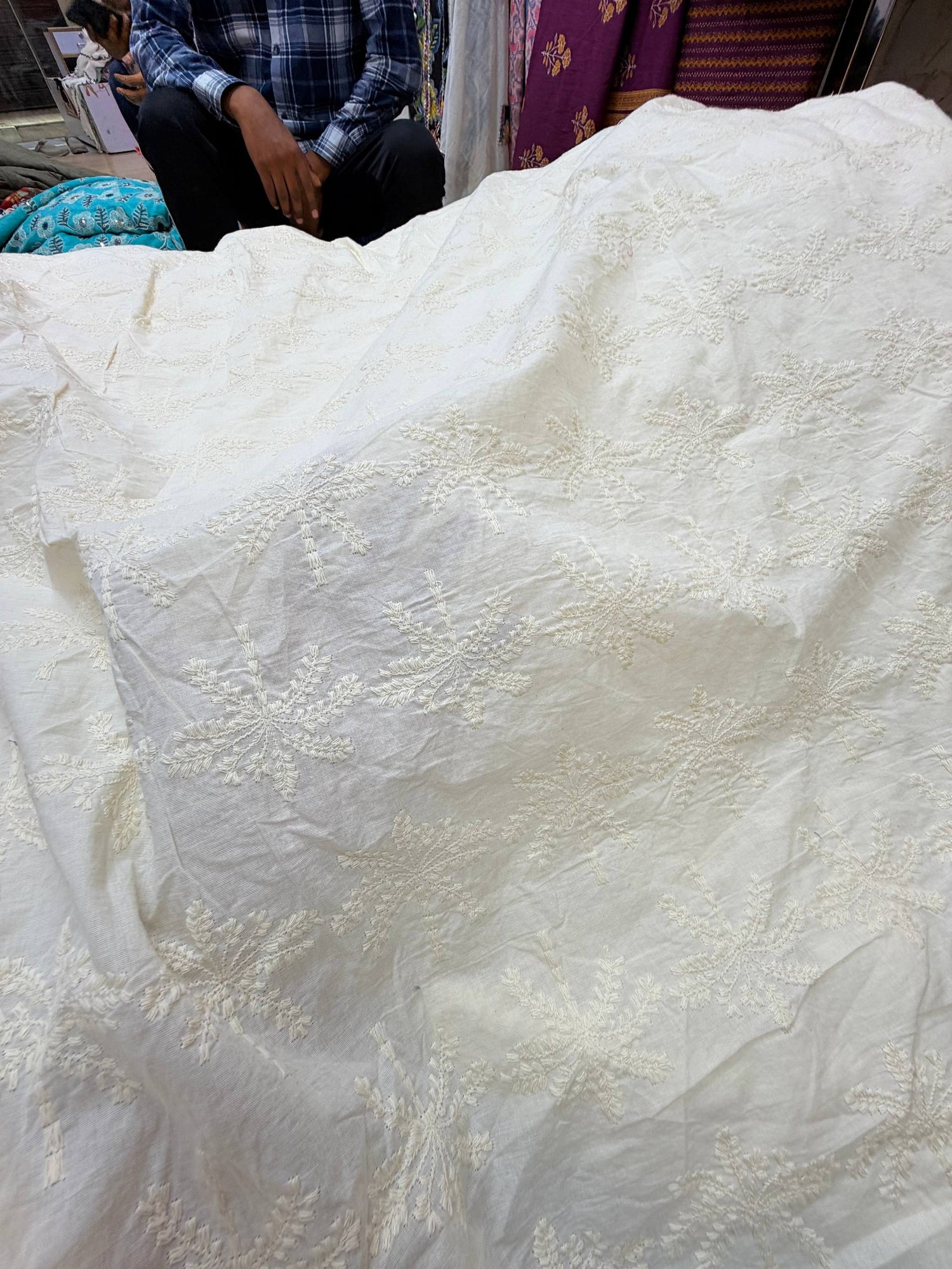 Most Premium Pure Cotton Hakuba Chikankari Fabric (Big WIDTH!!) (Dyeable Also)