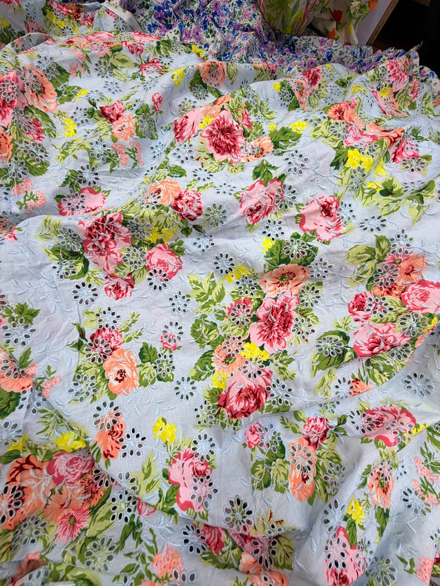 Most Premium Pure Mul Cotton Hakuba Chikankari Printed Fabric (Big WIDTH!!)