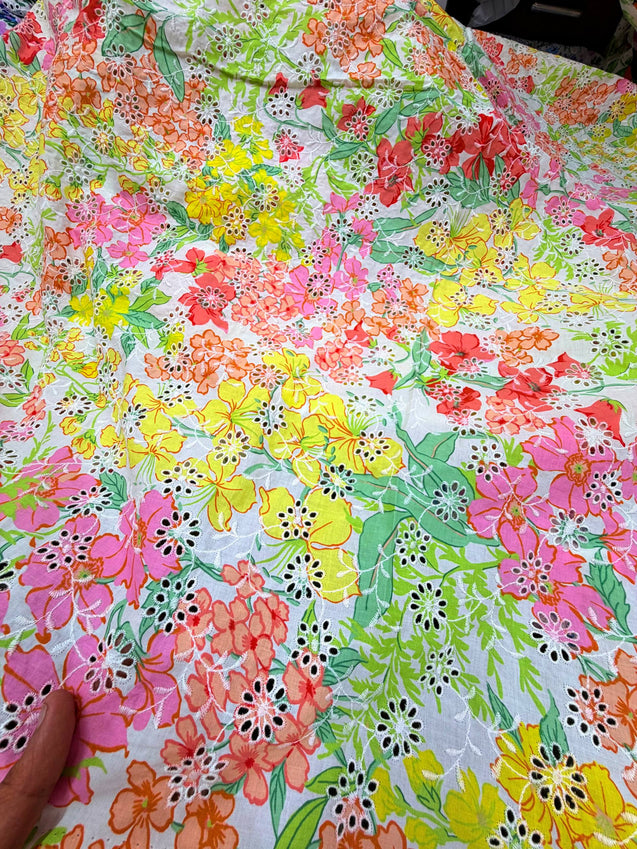 Most Premium Pure Mul Cotton Hakuba Chikankari Printed Fabric (Big WIDTH!!)