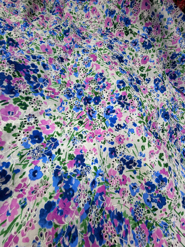 Most Premium Pure Mul Cotton Hakuba Chikankari Printed Fabric (Big WIDTH!!)