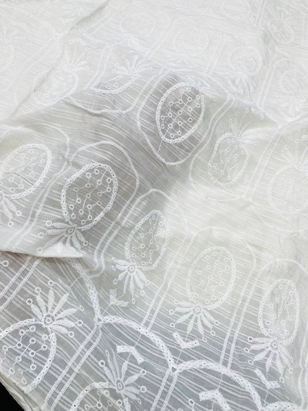 Most Premium Pure Mul Cotton Hakuba Chikankari Fabric (Big WIDTH!!) (Dyeable Also)
