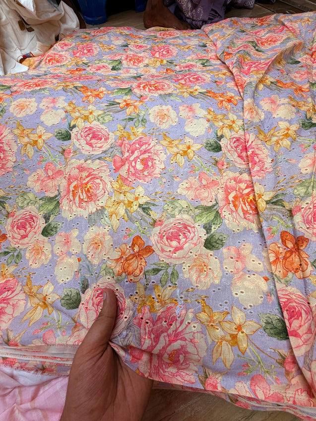 Most Premium Pure Mul Cotton Hakuba Chikankari Printed Fabric